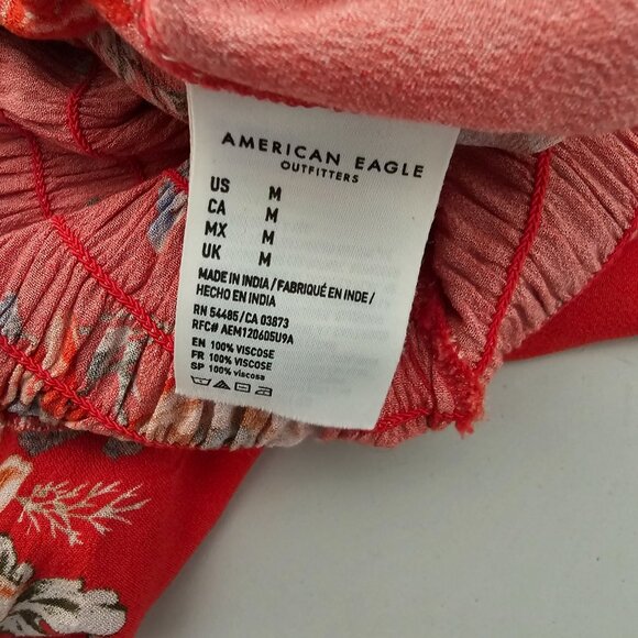 American Eagle M Red Floral Smocked Jumpsuit Wide Leg Resort Beach Vacation - Picture 8 of 10